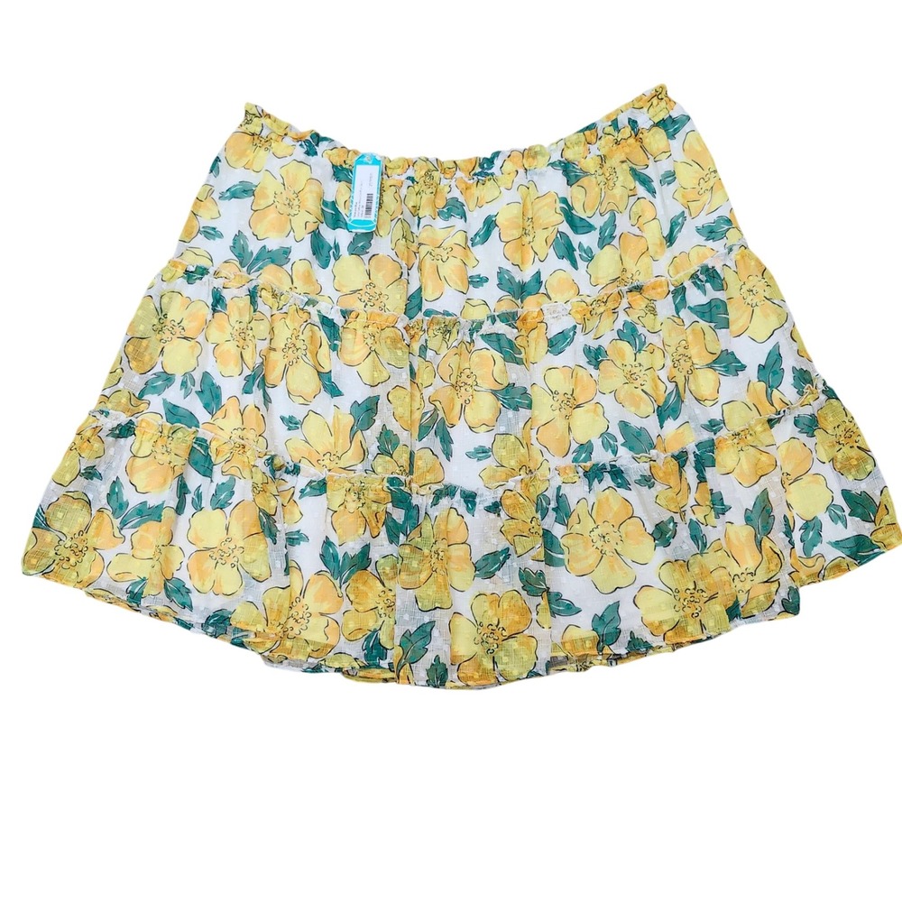 Skies Are Blue Skirt Yellow Floral Clip Dot Tiered Boho Plus Size 3X